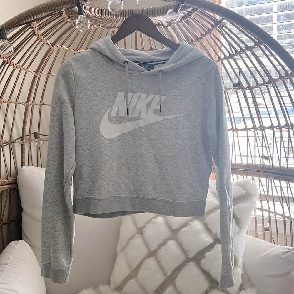 Nike size medium light grey crop hoodie